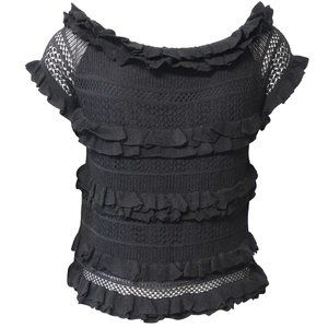 NWT Polo Ralph Lauren Off-The-Shoulder Knitted Ruffle Top in Black, rare